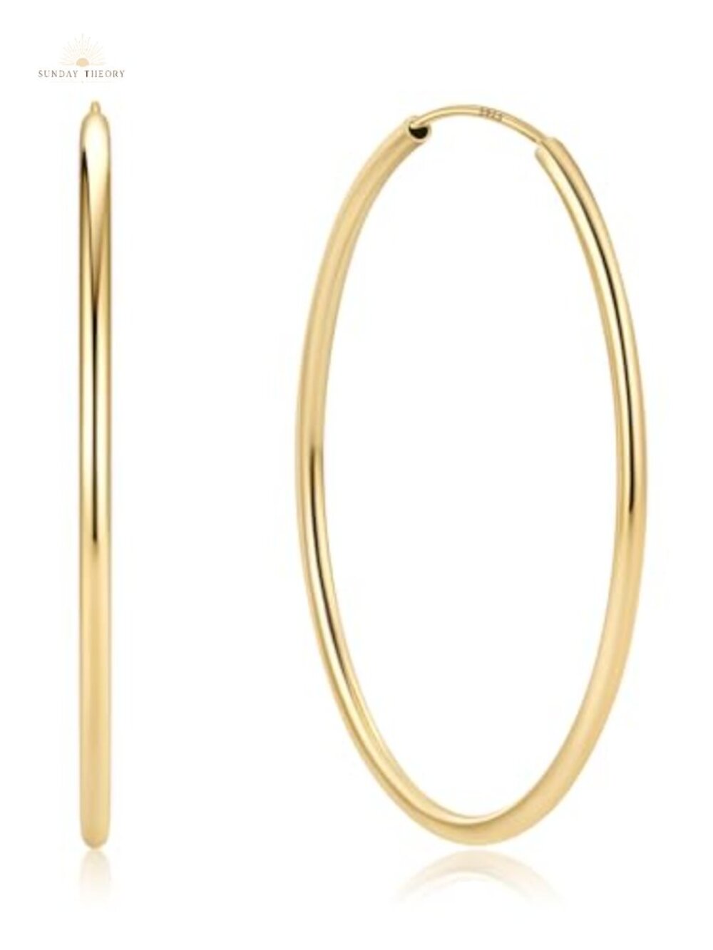 925 Sterling Silver Hoop Earrings Gold Plated Hidden Clasp Hypoallergenic 50mm